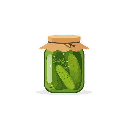 This illustration features a jar filled with pickled cucumbers, offering a glimpse into homemade food preservation. The fresh green hues and rustic presentation evoke a sense of wholesome goodnessのイラスト素材