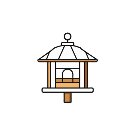 A simple, clean illustration of a bird feeder, rendered in a minimalist style with a focus on the essential elements. The muted color palette and clean lines contribute to a soothing, understatedのイラスト素材