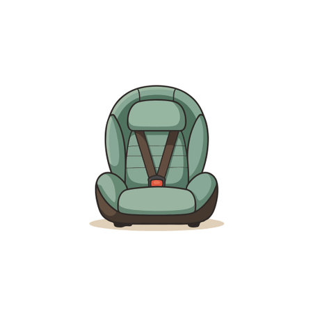 This eye-level close-up showcases a child's car seat with safety straps, emphasizing the importance of secure child transportation. This illustration highlights its crucial role in car and childのイラスト素材