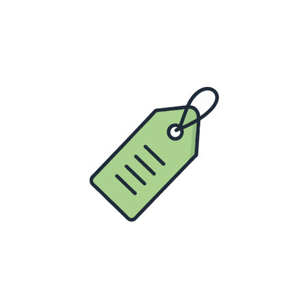 An isolated mint green price tag with dark blue outlines conveys the value of a product or service. This symbol signifies retail sales, discounts, and promotions, appealing to budget-consciousのイラスト素材