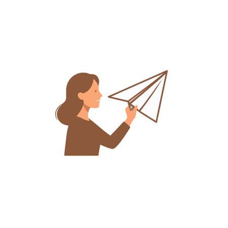 A determined woman launches a paper airplane, symbolizing aspirations, career planning, and the entrepreneurial spirit. This image is suitable for promoting business strategies, creativeのイラスト素材