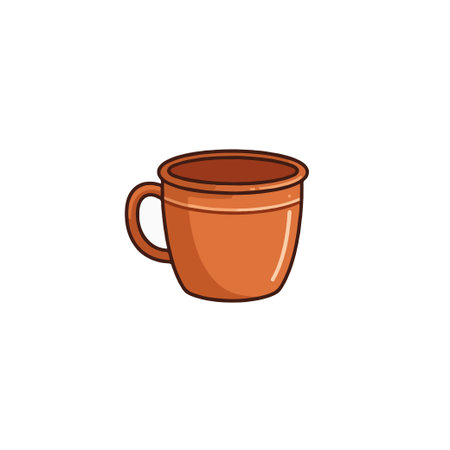 A simple yet elegant illustration of a brown ceramic mug, perfect for coffee or tea. The mug is depicted against a clean white background, making it versatile for various creative projects. Itsのイラスト素材