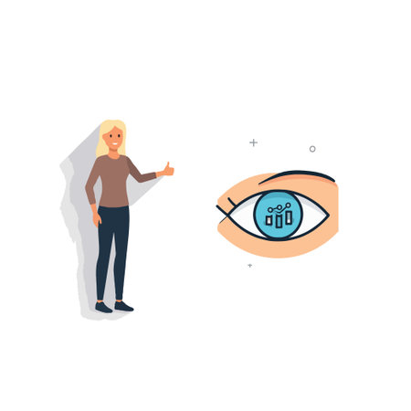 A woman approvingly presenting a data visualization in the form of an eye symbolizes keen observation and insightful analysis, highlighting the importance of data-driven strategies for effectiveのイラスト素材