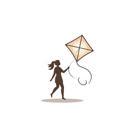 This illustration portrays a silhouette of a girl joyfully flying a kite, symbolizing the freedom and innocence of childhood. This image encapsulates the essence of outdoor recreation and fun duringのイラスト素材