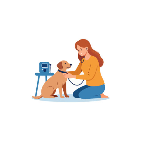 A veterinarian provides compassionate care by examining a dog with a stethoscope. A routine medical checkup in the animal clinic is essential for early diagnosis and treatment, ensuring the pet'sのイラスト素材