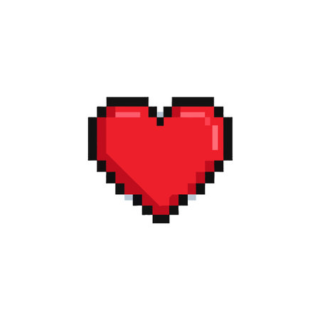 A red pixelated heart on a white background symbolizes love, affection, and the retro gaming aesthetic. Evokes a nostalgic sentiment related to classic videogames. Best for Valentine's day, gamingのイラスト素材
