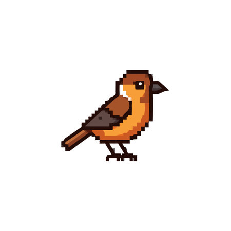 This captivating artwork features a pixelated bird illustration, meticulously crafted with orange and brown hues. The minimalist design and retro aesthetic evoke a sense of nostalgia, making it anのイラスト素材