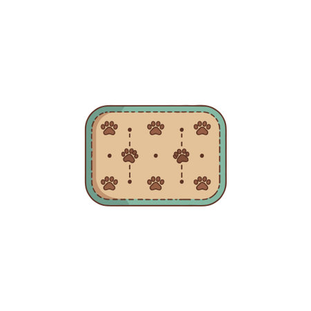A stylized pet mat features repeated paw print pattern on a rectangular beige surface. The design includes a simple, rounded border with a muted green accent, suggesting a welcoming space for animalのイラスト素材
