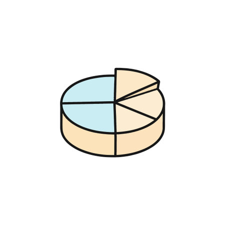 A simple pie chart illustration uses pastel colors to visually represent data segments and proportions, ideal for analytical presentations, infographics, and reports for illustrating comparativeのイラスト素材