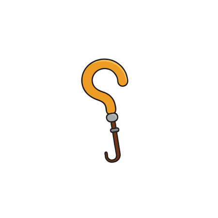 This simple illustration depicts a question mark shaped cane, symbolizing uncertainty, mystery, and curiosity. The vintage design element is isolated on a white background, making it perfect forのイラスト素材