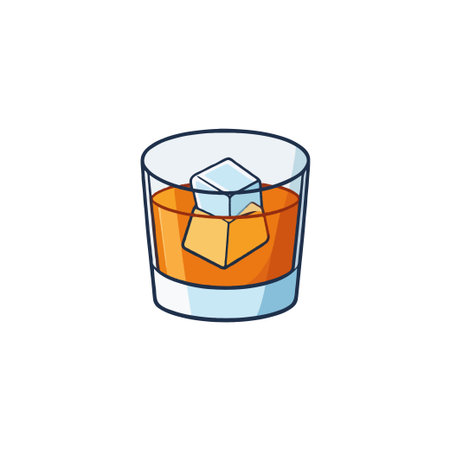 A captivating illustration portrays a chilled drink in a transparent glass, highlighted by an ice cube gently melting into a honey-colored liquid. This illustration exudes a sense of relaxation andのイラスト素材