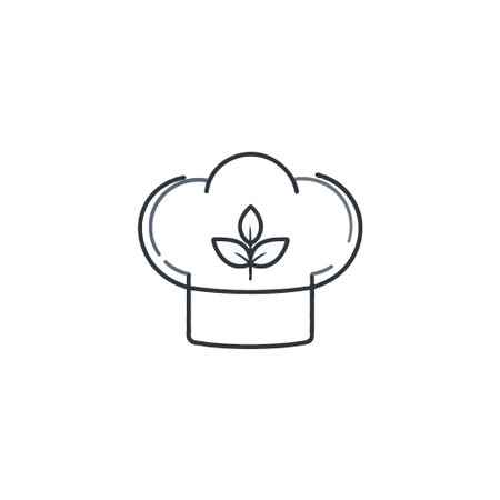 This minimal illustration captures the essence of culinary arts with a chef's hat adorned with a delicate leaf symbol. Evoking organic flavors, freshness, and a commitment to gastronomy, this designのイラスト素材