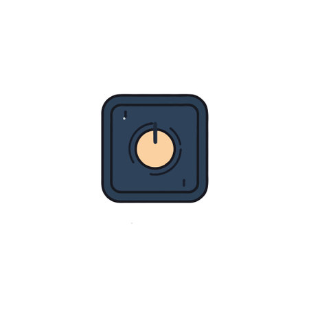 A simple illustration showcases a stylized power button symbol. With clean lines and minimalist design, the icon represents control, device functionality, and the possibility of initiating orのイラスト素材
