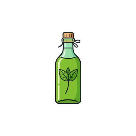A captivating illustration showcasing a serene, light green elixir contained within a charming glass bottle. This artful representation evokes a sense of natural wellness, herbal remedies, andのイラスト素材