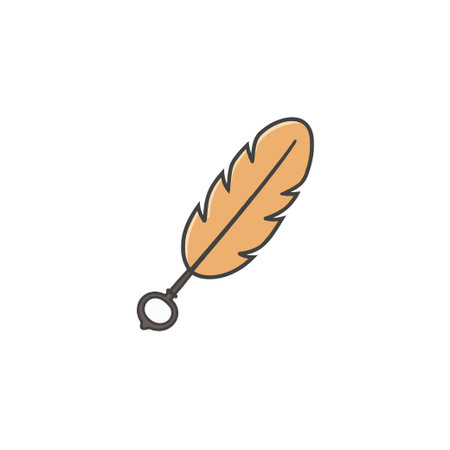 A minimalist illustration presents a quill pen suggesting classic writing practices. The design emphasizes simplicity conveying ideas of authorship, vintage artistry, literature, and the art ofのイラスト素材