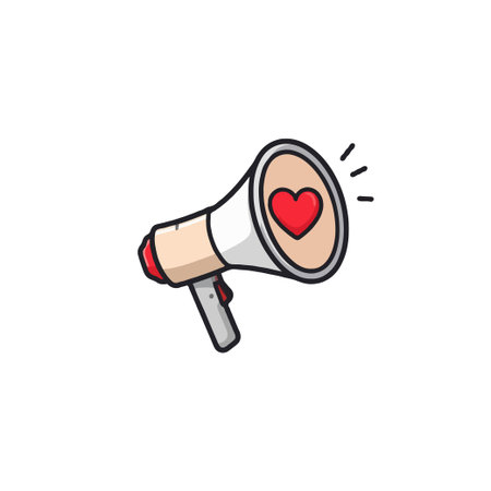 This graphic features a stylized megaphone icon displaying a heart symbol, representing announcements of love, passionate messages, or declarations of affection. It communicates the concept ofのイラスト素材