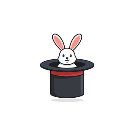This illustration captures the whimsical charm of a cartoon rabbit peeking out from a magician's black top hat. The clean lines and simple color palette make it perfect for various creativeのイラスト素材