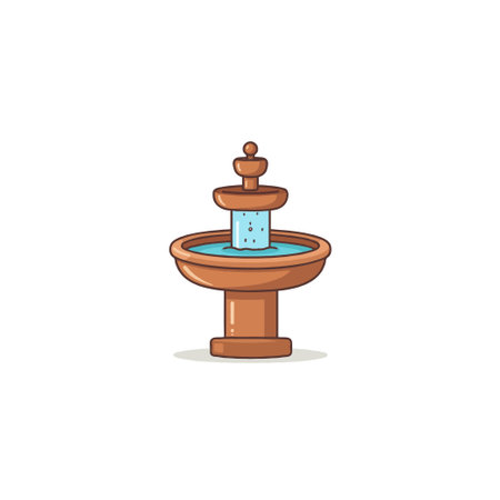 The image showcases a stylized and minimalist illustration of a tiered water fountain. Cascading water creates a serene and tranquil atmosphere. It's a beautiful decorative element suitable forのイラスト素材