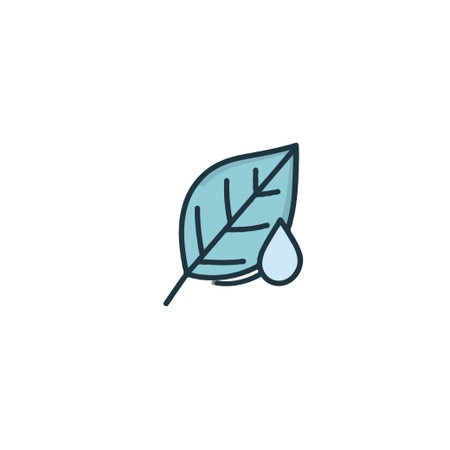 A visually clean image displays a stylized leaf accompanied by a water droplet, symbolizing purity, health, and freshness. It represents a commitment to the environment, ecological wellness, and theのイラスト素材