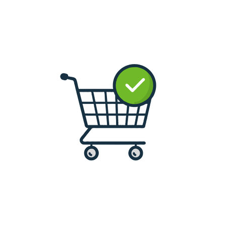A simple icon representing a shopping cart with a check mark conveys a message of successful completion and verified purchase. This illustration is suitable for various business designs, ecommerceのイラスト素材