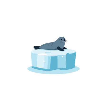 An endearing cartoon seal rests peacefully on a serene iceberg, symbolizing the fragile beauty of arctic ecosystems. The image conveys a message of environmental awareness, urging viewers to cherishのイラスト素材