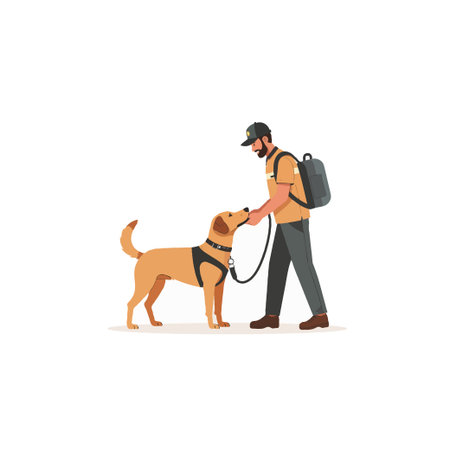 Illustration features a man bonding with his dog, showing the deep friendship between a person and their best companion walking together, their interaction captures the loyalty, care, and joy foundのイラスト素材