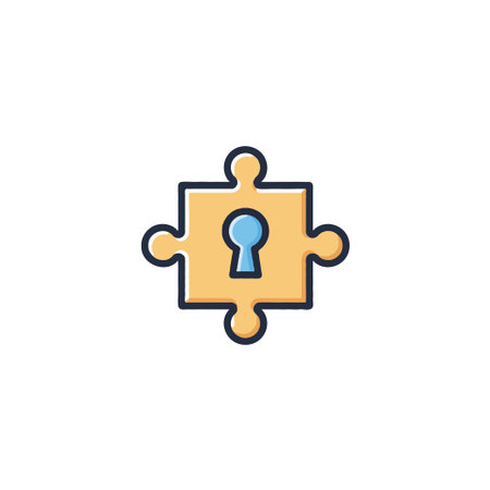 A jigsaw puzzle piece with a keyhole, symbolizing security and solutions. It represents the integration of elements to overcome challenges, offering protection and ensuring privacy throughのイラスト素材