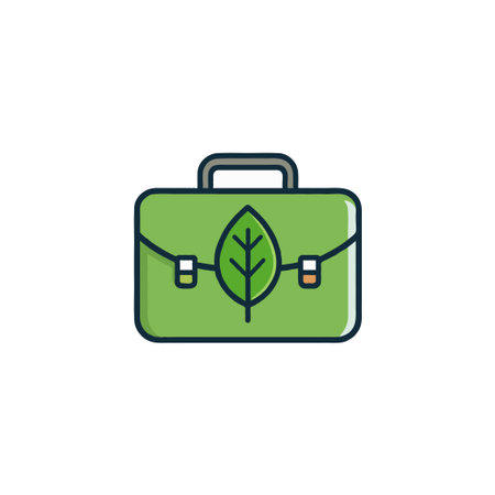 A vibrant green briefcase adorned with a leaf, symbolizing eco-conscious corporate practices. This conveys sustainability, responsibility and ethical business strategies aimed at promotingのイラスト素材