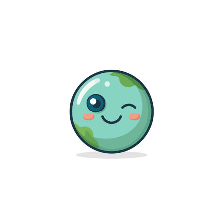 A charming vector illustration depicts a winking Earth globe character, showcasing a delightful smile. Symbolizing environmental awareness and ecological responsibility, it presents a positiveのイラスト素材