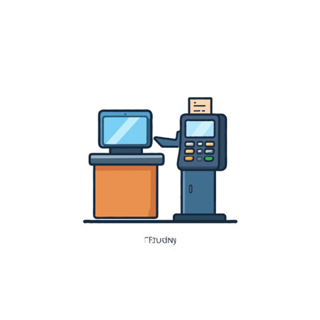 An illustration depicting a point of sale system, highlighting the user-friendly interface and efficient payment processing capabilities. Ideal for use in materials related to retail technology,のイラスト素材