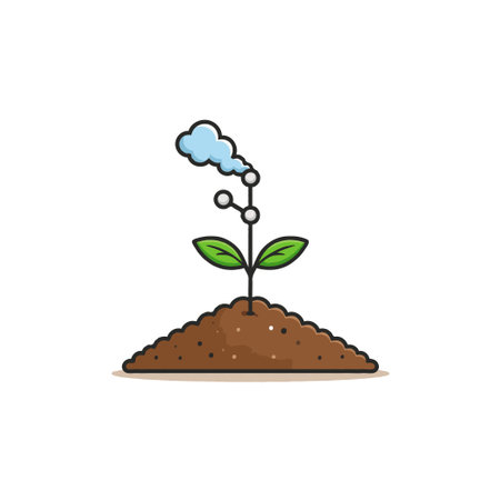 Conceptual image illustrating the damaging effects of industrial pollution on plant life. Rising emissions are visually connected to a wilting plant, symbolizing the unsustainable impact ofのイラスト素材