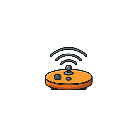 Illustration of a wireless connection device. The device emits digital signals showcasing technology...