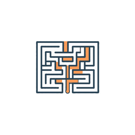 Simple illustration showing the route across the maze, from start to end. The picture symbolizes problem-solving or how to find a path through difficulty and complex situations to reach the desiredのイラスト素材