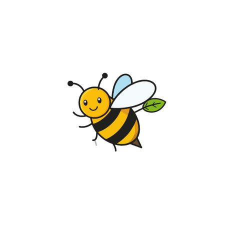 A cheerful cartoon bee floats gently in the air, its bright yellow and black stripes radiating...