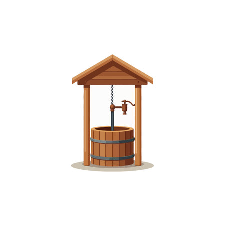 An inviting image portraying a wooden water well, reminiscent of countryside simplicity and traditional values. The illustration is ideal for conveying themes of natural resources, sustainableのイラスト素材