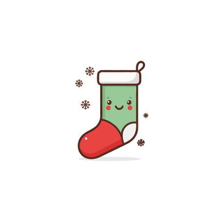 A charming Christmas stocking illustration evokes a sense of festive cheer. Its cute, minimalist style and soft color palette make it ideal for holiday-themed projects, adding joy to various digitalのイラスト素材