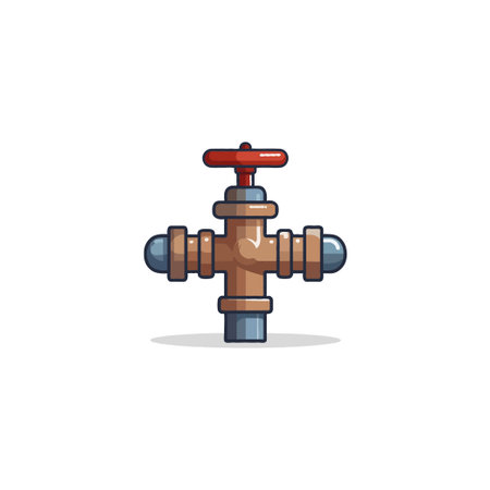 A whimsical illustration showcases a pipeline control system. The valve regulator, complete with a handle mechanism, sits against a simple white background, isolated for clarity. This graphic evokesのイラスト素材