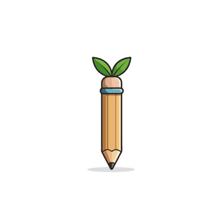 A conceptual illustration featuring a pencil with sprouting leaves, symbolizing the growth of ideas, knowledge, and creativity. It represents education, learning, and the potential for development.のイラスト素材