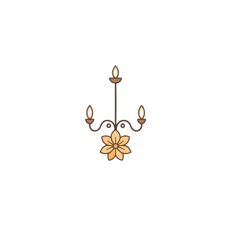 A minimalist illustration featuring an elegant chandelier with a blooming flower. The design evokes a sense of refined interior decor, ideal for projects seeking a touch of vintage charm andのイラスト素材