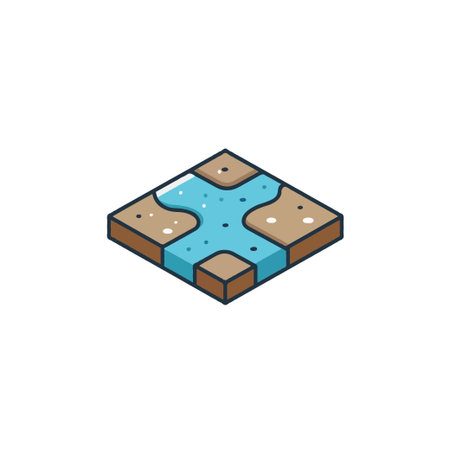 A captivating isometric illustration showcases a small, simplified landscape. The image presents an aerial view of a square block with earth and water creating an intriguing visual scene. Evoking aのイラスト素材