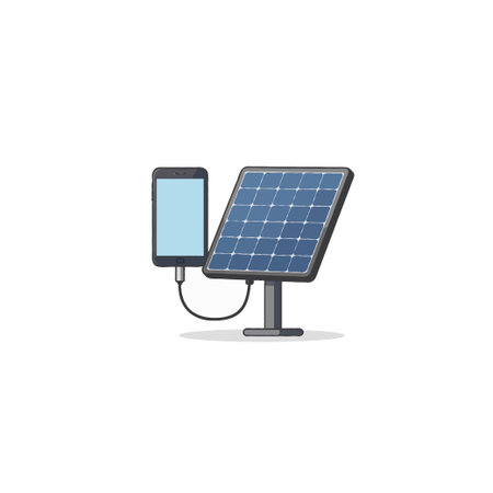 Illustration showcasing a mobile phone connected to a solar panel for charging, highlighting the use...