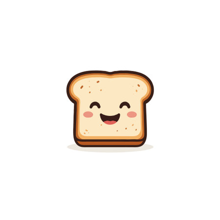 A cheerful bread slice character illustration, featuring a delightful cartoonish design and a happy facial expression. This charming image is perfect for bakery advertisements, food-relatedのイラスト素材