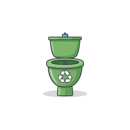 A stylized illustration of a green toilet with a recycling symbol on its bowl, emphasizing eco-friendly sanitation. It represents water conservation, responsible waste management, and the importanceのイラスト素材