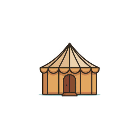 A simple yet evocative illustration showcases a classic tent. Its minimalist design and neutral tones suggest themes of shelter, nomadic life, events, or simply the spirit of adventure. Ideal forのイラスト素材