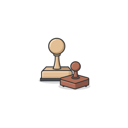 A stylized vector illustration depicts two rubber stamps, one larger and one smaller. The stamps convey concepts of official validation, document approval, and business authorization, suitable forのイラスト素材