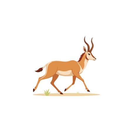 An elegant antelope, adorned with majestic curved horns, gracefully navigates the open savanna. This illustration captures the essence of wildlife, portraying its natural beauty in a simple yetのイラスト素材