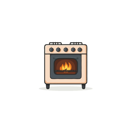 This captivating illustration showcases a classic oven with visible flames, creating a warm and inviting kitchen atmosphere. It symbolizes the heart of the home, ready for culinary creativity andのイラスト素材