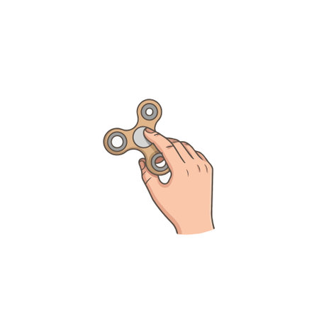 Illustration depicting a hand spinning a fidget spinner, illustrating a simple object used for stress relief and focus. The minimalistic style and clean background emphasize the spinner's functionのイラスト素材