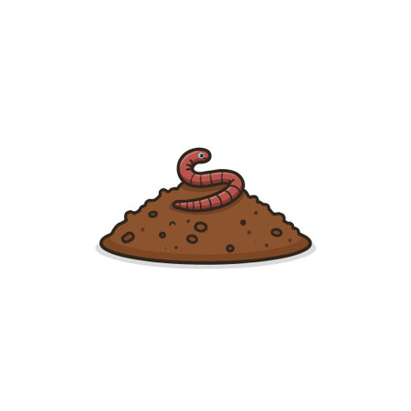 Illustration depicts an earthworm slithering across a small pile of soil. This simple cartoon style image is suitable for educational resources or illustrating concepts related to composting,のイラスト素材