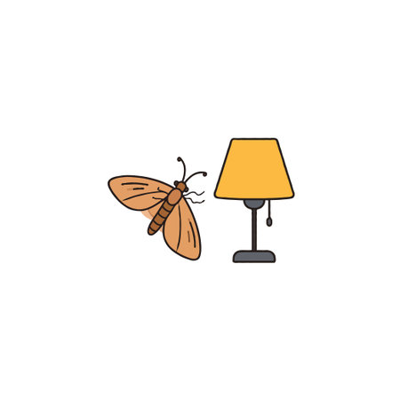 This illustration presents a moth drawn to the radiant glow of a lamp, encapsulating themes of irresistible allure, innate behavior, and the magnetic pull towards sources of light or inspiration.のイラスト素材